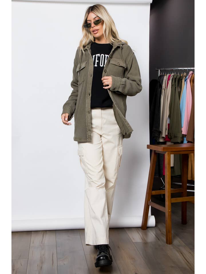 26 International - Wholesale Shirt Jacket/Shacket - Women's - Garment Dye Heavy Waffle Knit Hoodie Shacket18
