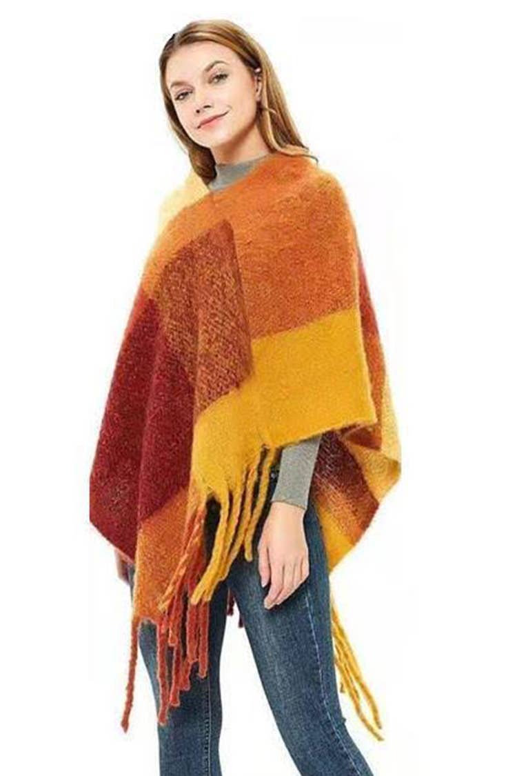 Artini Accessories - Wholesale Poncho - Women's - Soft Knit Large Plaid Design Winter Poncho Set2