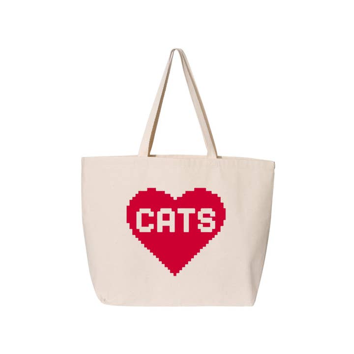 Cat Lover Heart Canvas Shopping Tote Bag, Cat Cafe Merch bag for wholesale by Xenotees