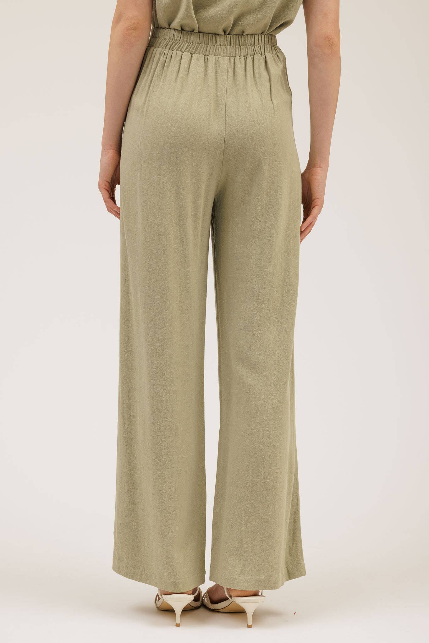 Blu Pepper - Vendita all'ingrosso Pantalone - Donna - Pantaloni a gamba ampia plissettati in lino con vita alta1