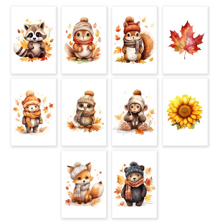 10 handgemaakte notitiekaarten 4x6 met enveloppen blanco gevouwen herfst dieren voor wholesale door Blue Morning Expressions