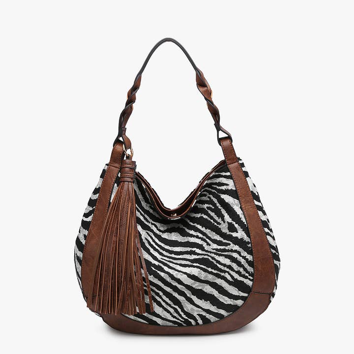 Jen & Co. - Wholesale Shoulder Bag - Women's - M2255 Nori Zebra Printed Hobo w/ Large Tassel2