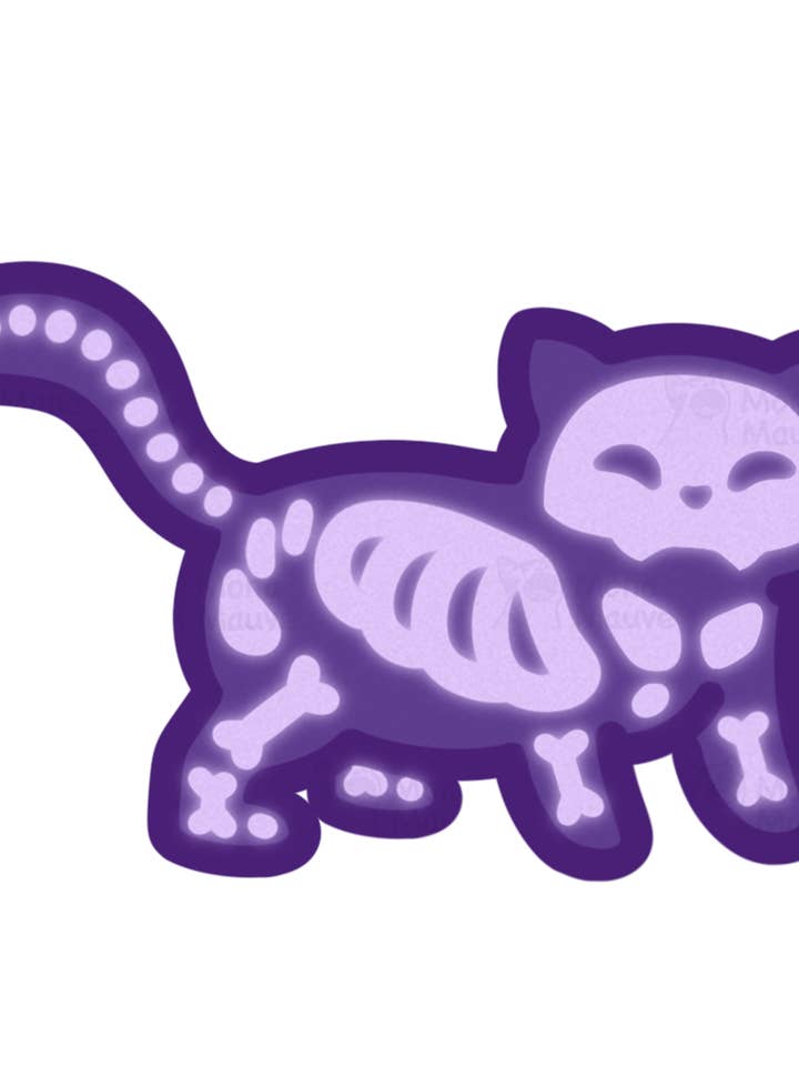 Skeleton Cat | Simpatico adesivo in vinile per Halloween per la vendita all'ingrosso da parte di Mona Mauve • Silly Art!