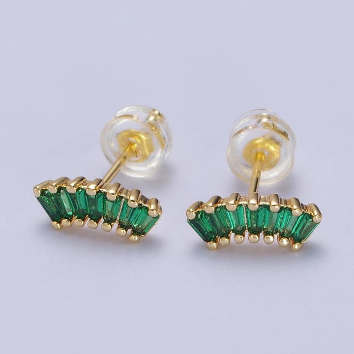 24K Gold Filled Green Baguette Cubic Zirconia Stud Earrings | Y100 for wholesale by Aim Eternal