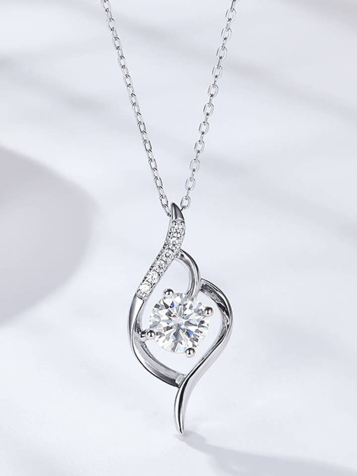 Platinum-Plated 1 Carat Moissanite Pendant Necklace for wholesale by Sparkala