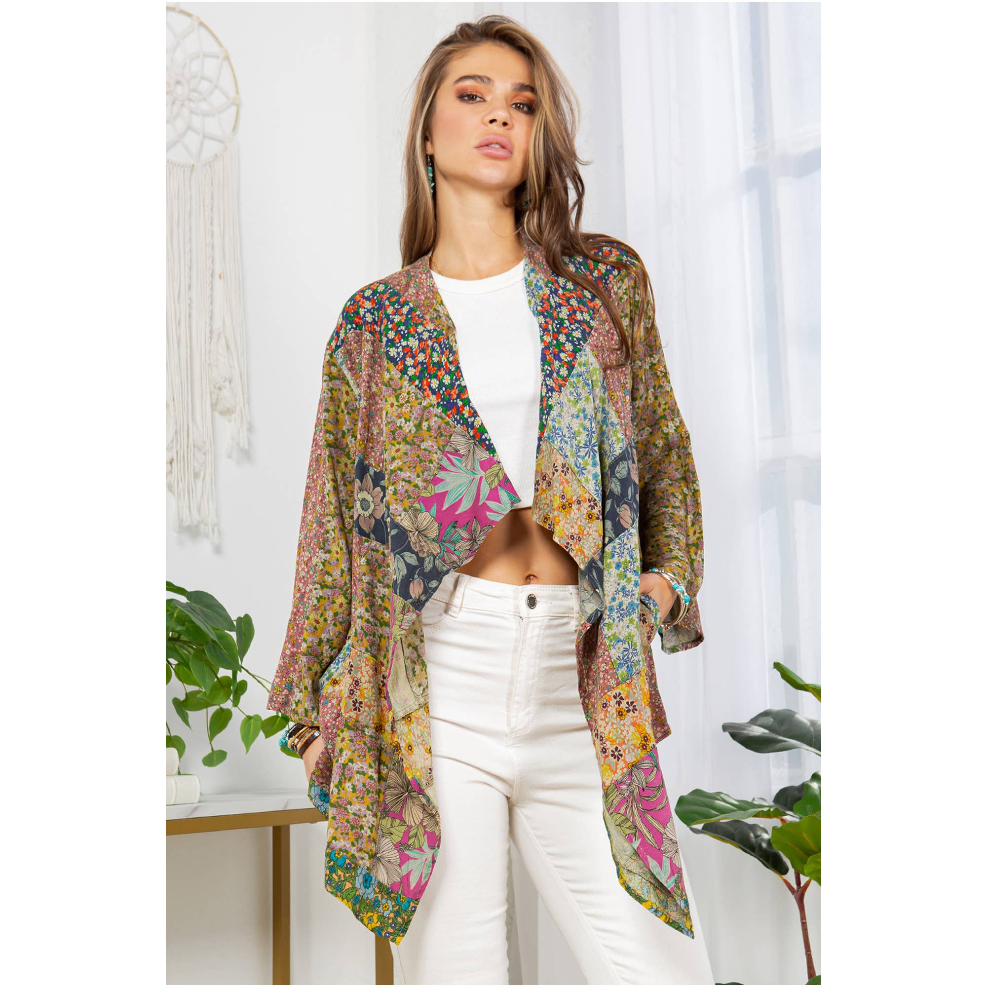 Young Threads - Wholesale Kimono - Women's - Patchwork Kimono Cardigan With 3/4 Sleeve2
