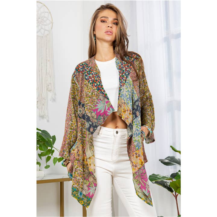 Young Threads - Wholesale Kimono - Women's - Patchwork Kimono Cardigan With 3/4 Sleeve2