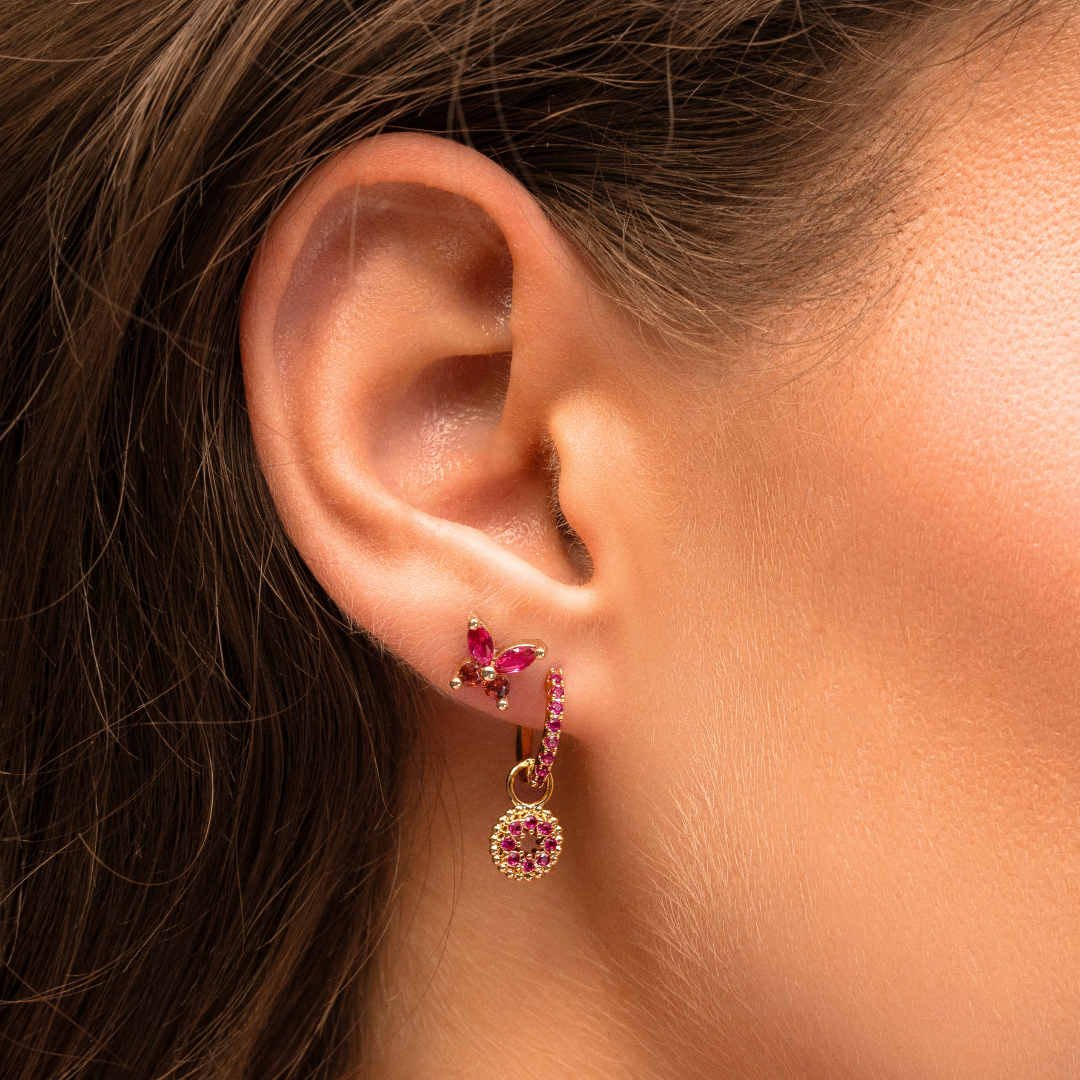 Gold Butterfly allure studs pink-orange for wholesale on Faire2