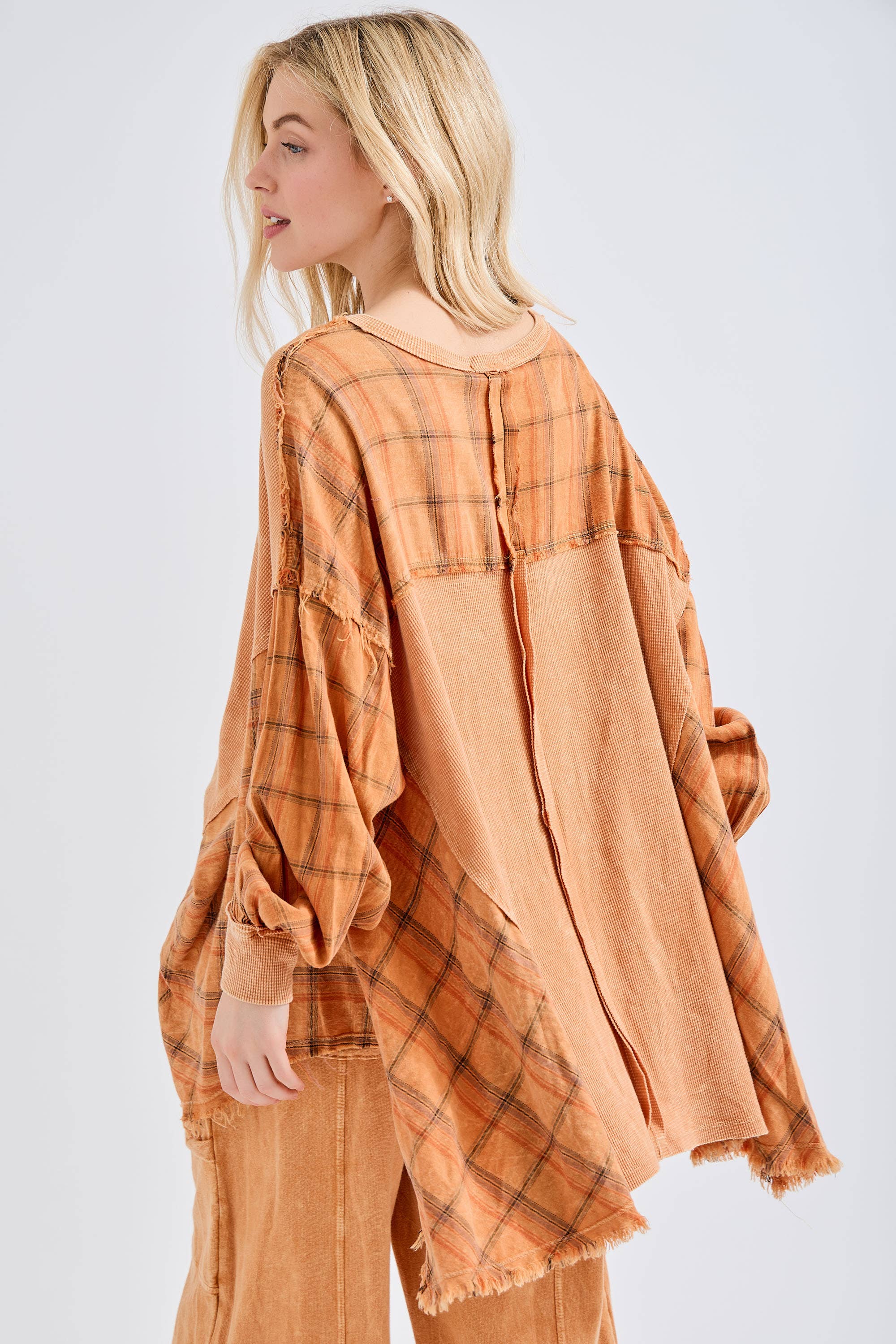 J.Her - Vente Tunique – femme - Top surdimensionné Boho avec flanelle à carreaux, taille HT41441