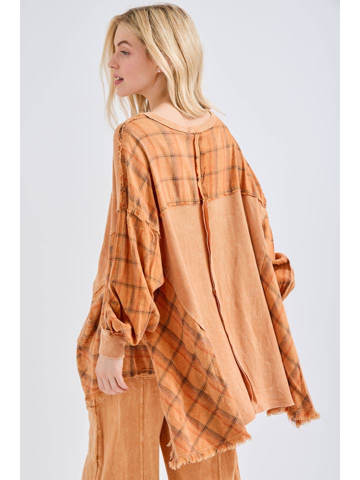 J.Her - Vente Tunique – femme - Top surdimensionné Boho avec flanelle à carreaux, taille HT41441