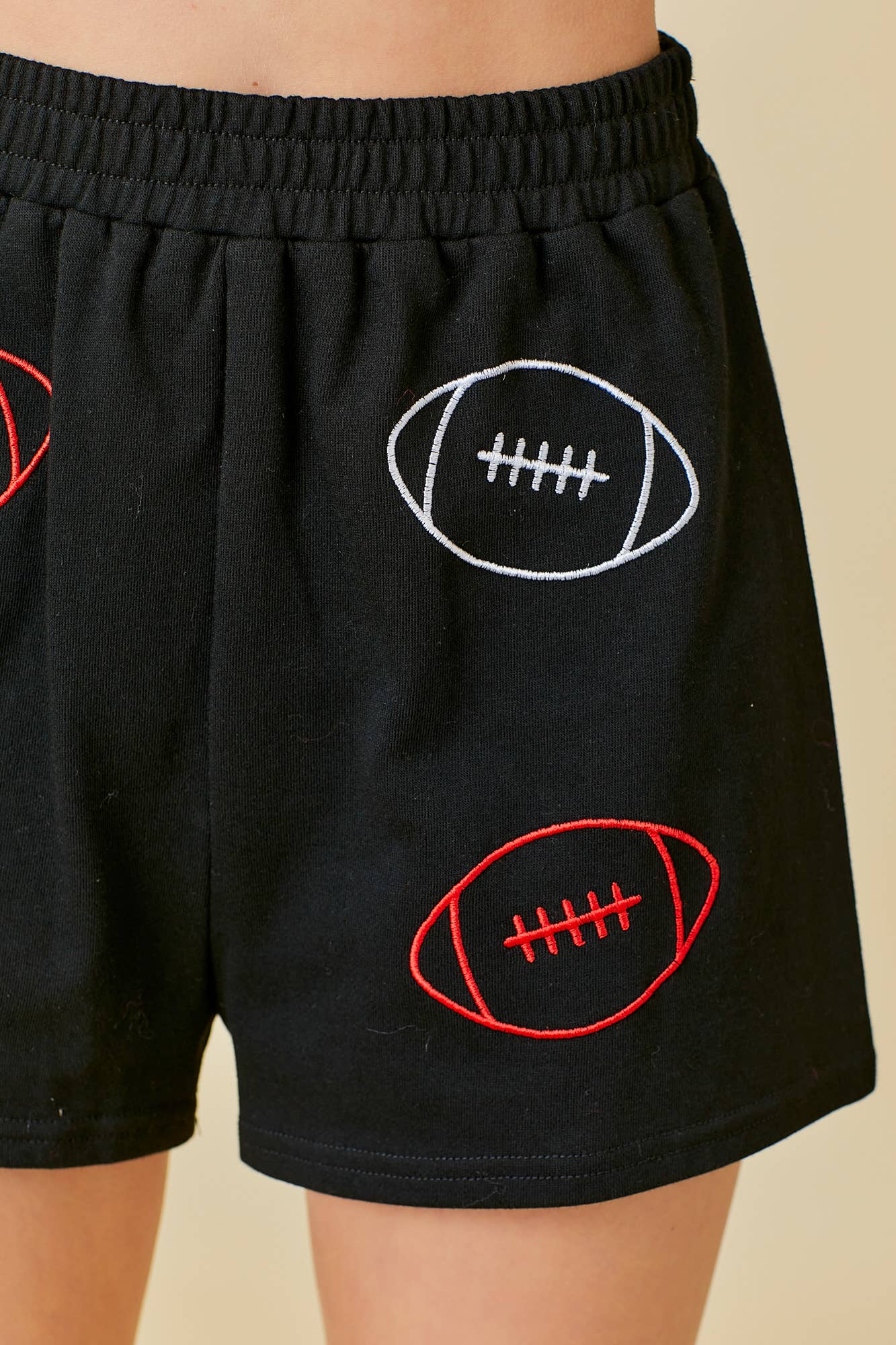 BLACK Game Day Football EMB Shorts for wholesale on Faire