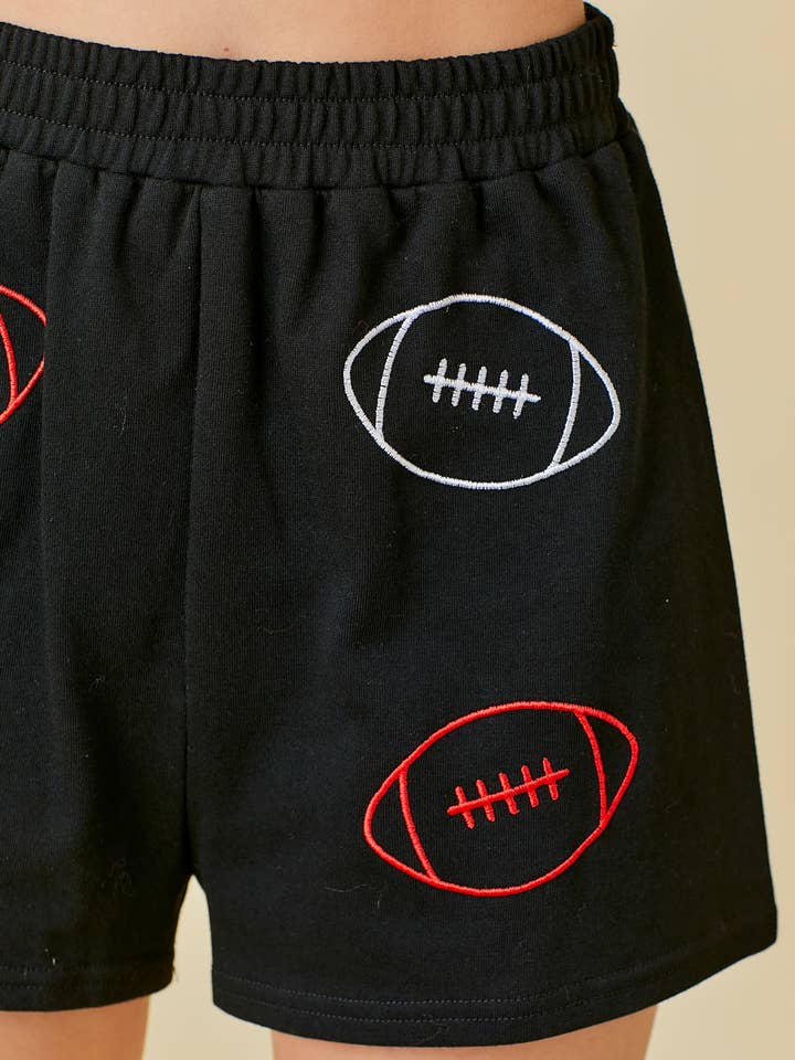 BLACK Game Day Football EMB Shorts for wholesale on Faire0