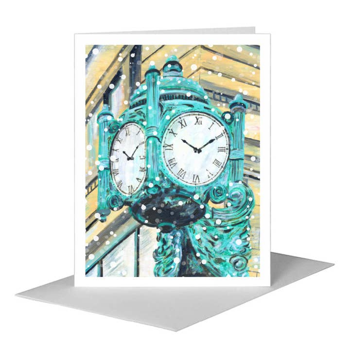 Marshall Fields Clock, Chicago, Greeting Card (#7414B) for wholesale by Printed Canvas