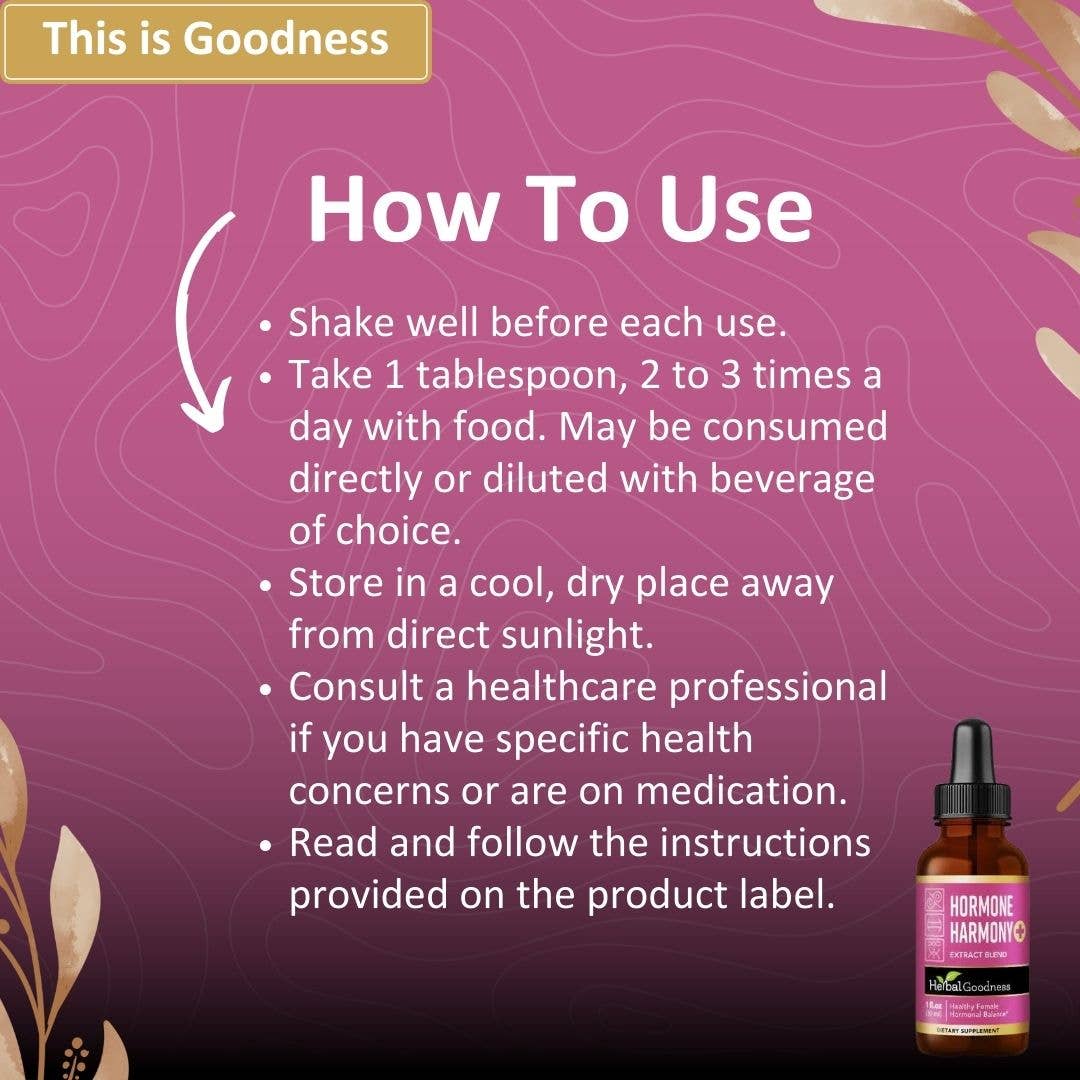 Herbal Goodness - Vente Supplément oral/vitamine - Hormone Harmony Plus - Liquide 1oz - Soutien Hormonal8