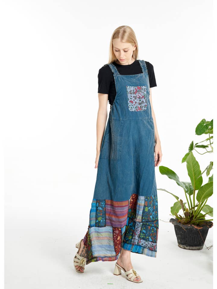 Kathmandu Imports - Wholesale Dress - Women's - Womens Clothing - Patchwork Pinafore Dress (KT-1444)
