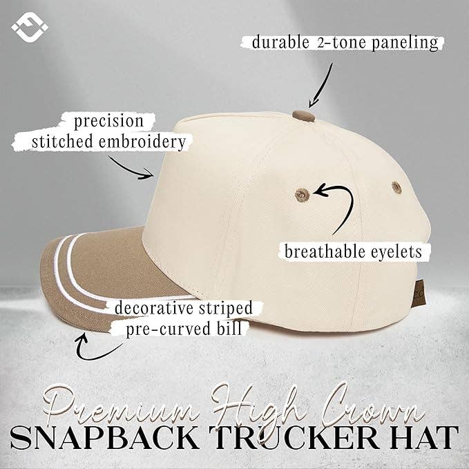 Funky Junque - Wholesale Trucker hat – Unisex - Embroidered Brim Two Tone Trucker Hat - Khaki/Beige1