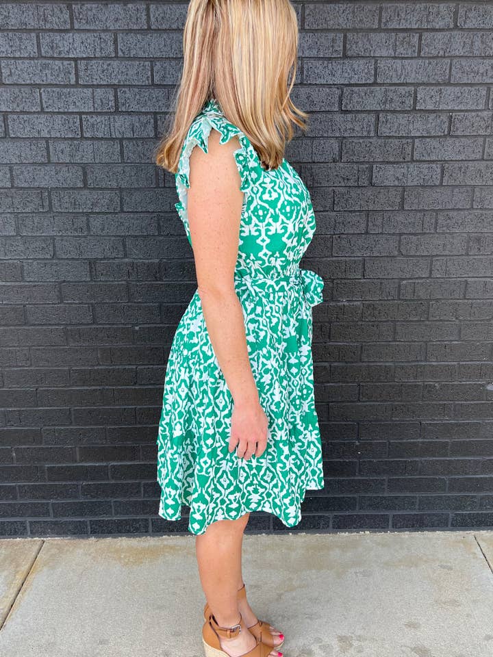 Nursing Queen - Wholesale Dress - Maternity - Belted Print Nursing Dress- Green