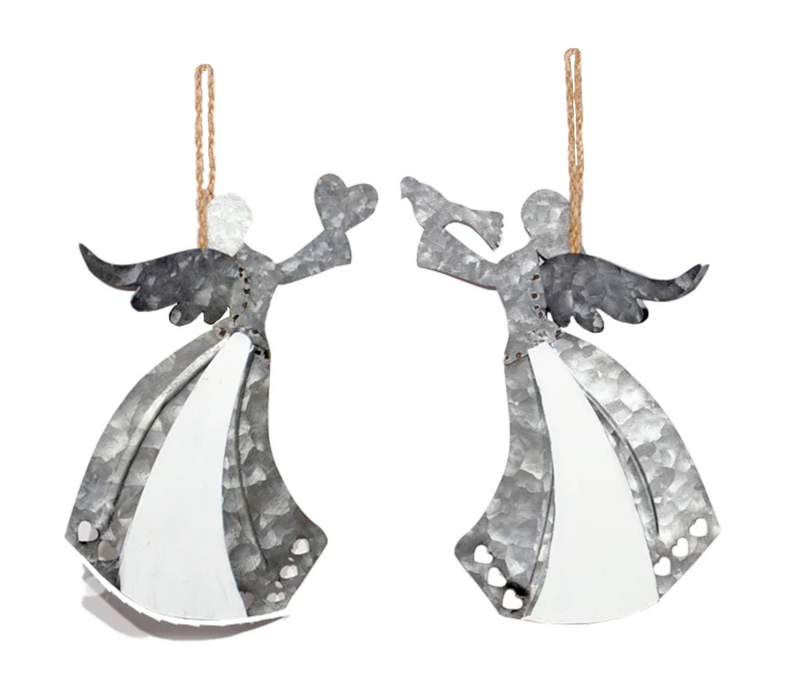 Will's Company - Wholesale Ornament Set - Galvanized Metal Angel Ornament, 2 Assorted Styles - 9.5"