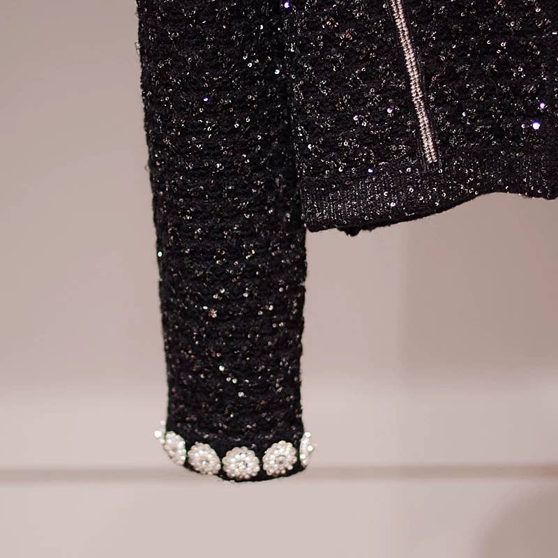 Svart JK241Y Damers Svart Stickad Kofta med Strassdetaljer för wholesale på Faire5