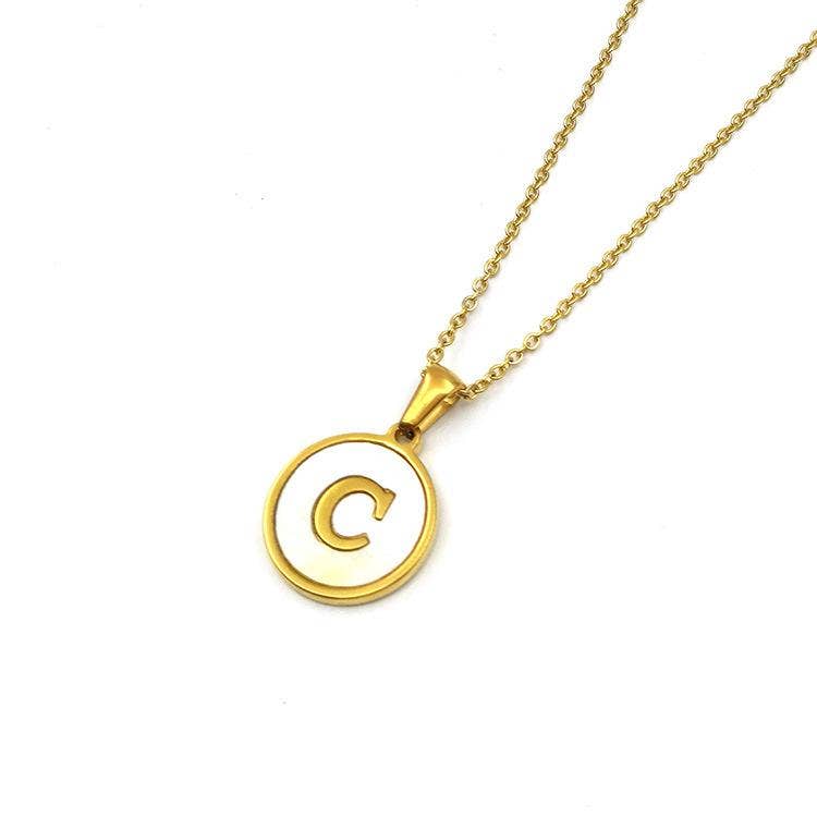 Mio Queena - Wholesale Pendant/Charm Necklace - Round 18K Gold-plated Stainless Steel 26 Letters Necklace5