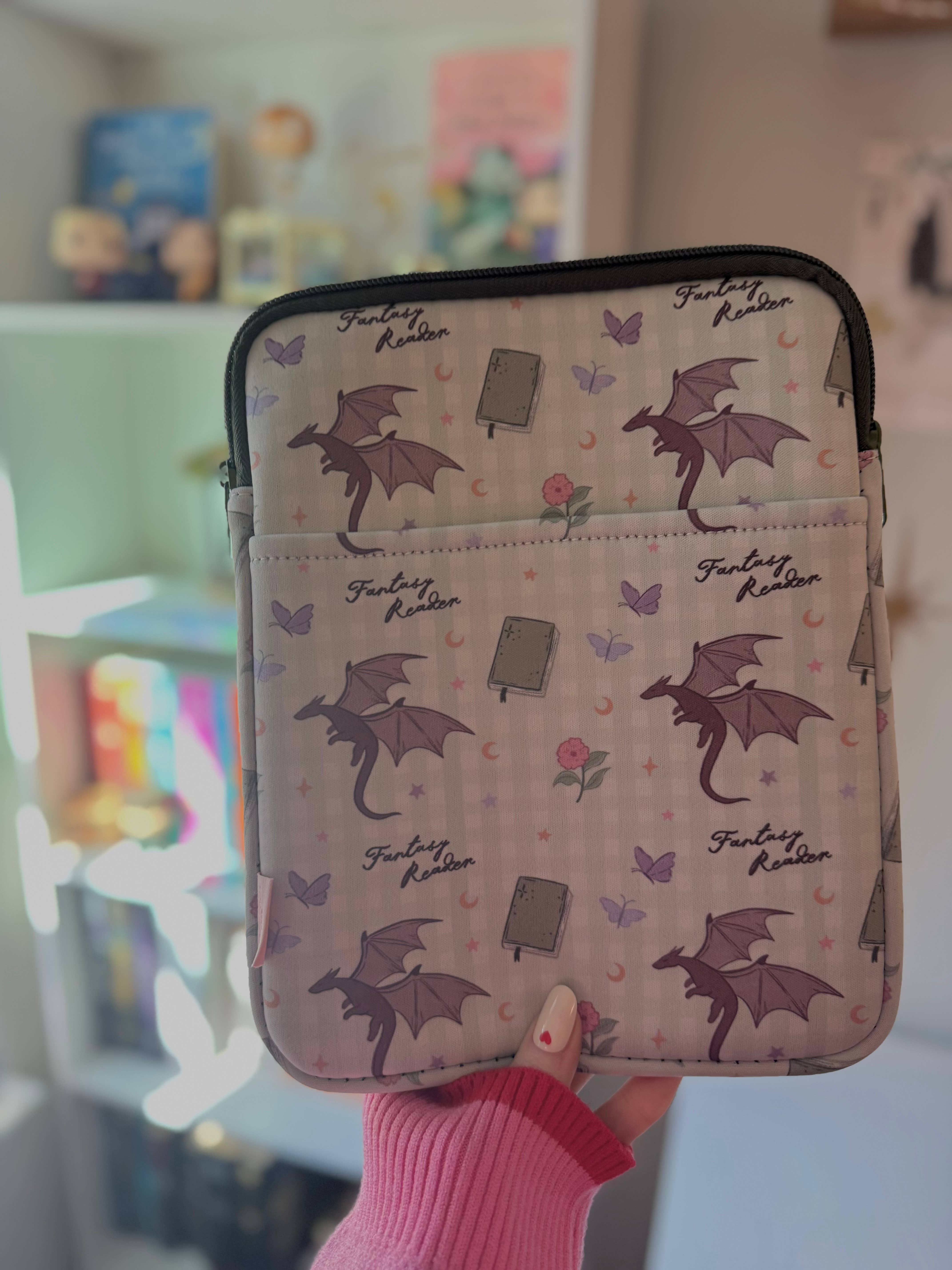 CrescentCatCo - Wholesale Pouch - Women's - Fantasy Reader Gingham Dragon Book & Kindle Sleeve Pouch 4