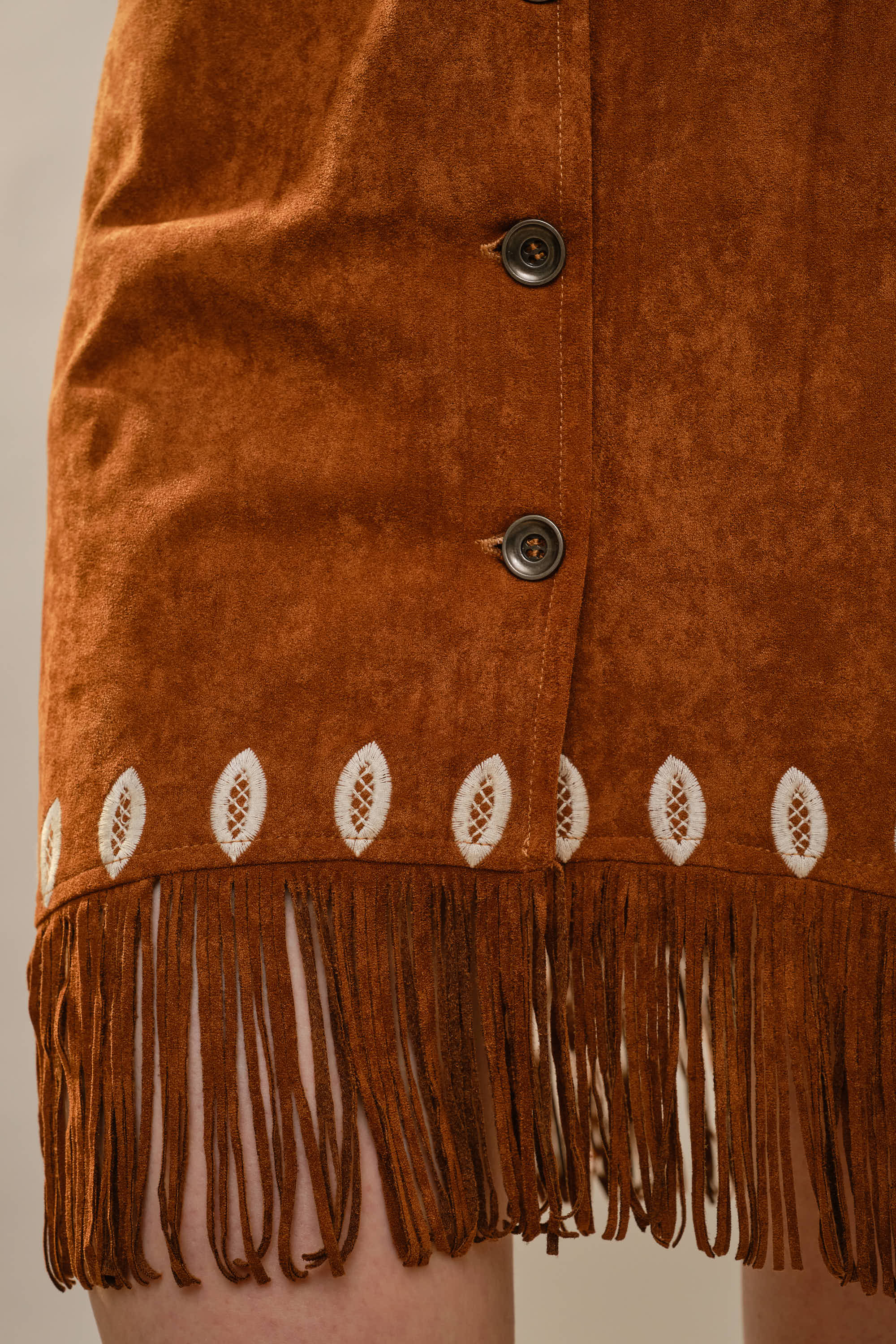 BROWN 99655D Embroidered Suede Fringe Dress for wholesale on Faire4