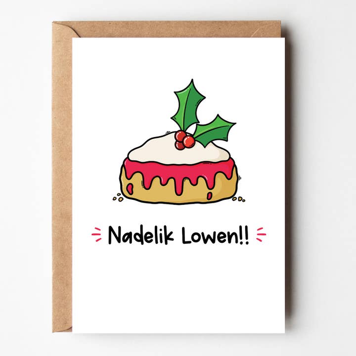 Carte de vœux de Noël Cornish Cream Tea — Nadelik Lowen pour la vente par The Laughing Sloth