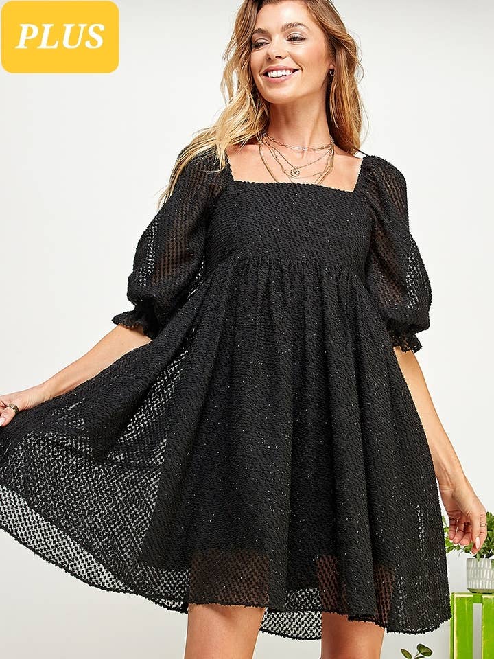 Robe Babydoll à Manches Bouffantes en Fourrure Barbie PLUS pour la vente par Sweet Lemon