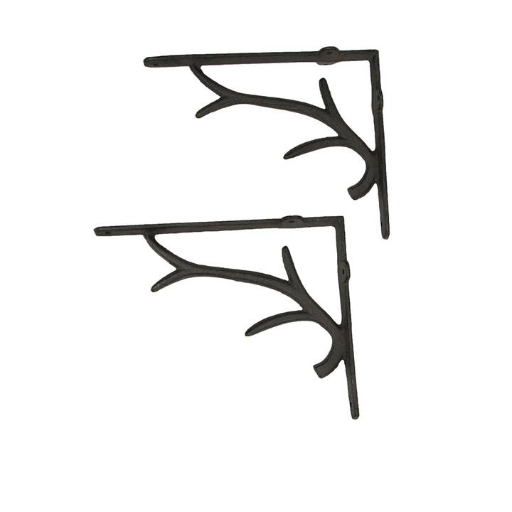 Zeckos - Wholesale Wall Mounted Shelf - Set of 2 Cast Iron Brown Antler Shelf Brackets