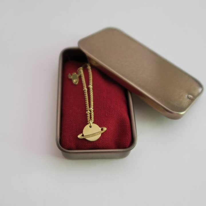 Yellow gold Mini planet Saturn and mini rocket necklace for wholesale on Faire3