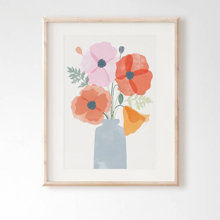 Poppies in Vase Art Print Light for wholesale by Rachel Mahon Print