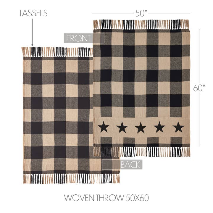 VHC Brands - Wholesale Throw Blanket - Black Check Star Woven Throw 50x603