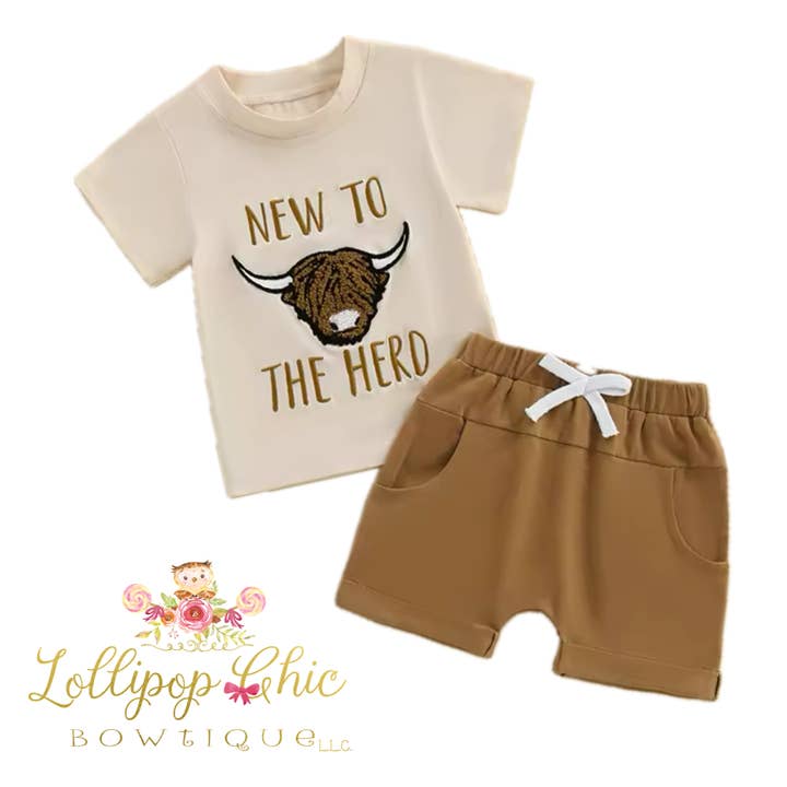 Baby Boy and Toddler New To The Herd Highland Cow Set for wholesale by Lollipop Chic Bowtique LLC