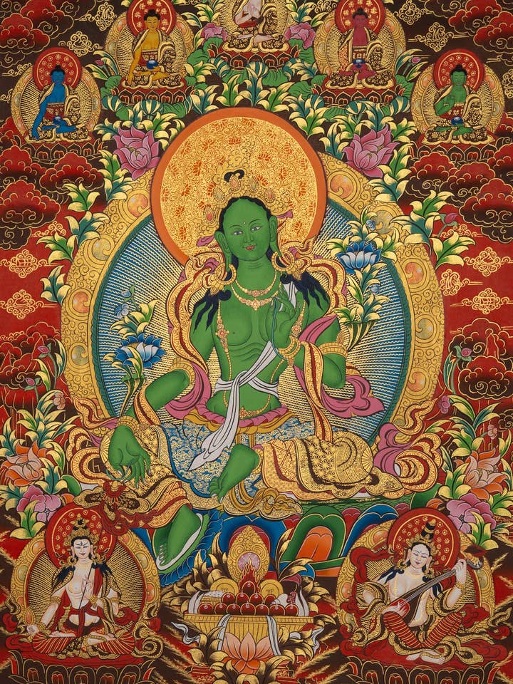 Green Tara Thangka Painting for wholesale by Lucky Thanka