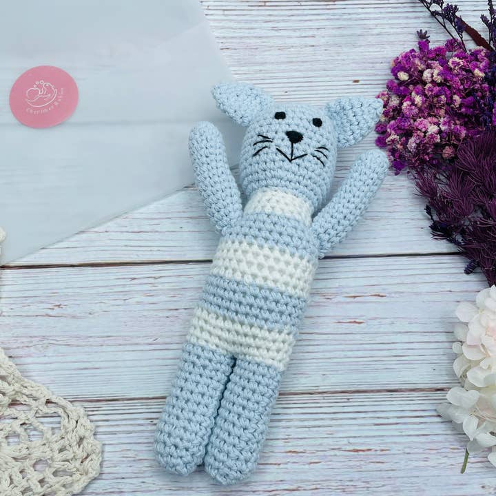 Handmade Crochet Kitty Rattle Toy for Newborn Baby Gift for wholesale by CherisherBabies