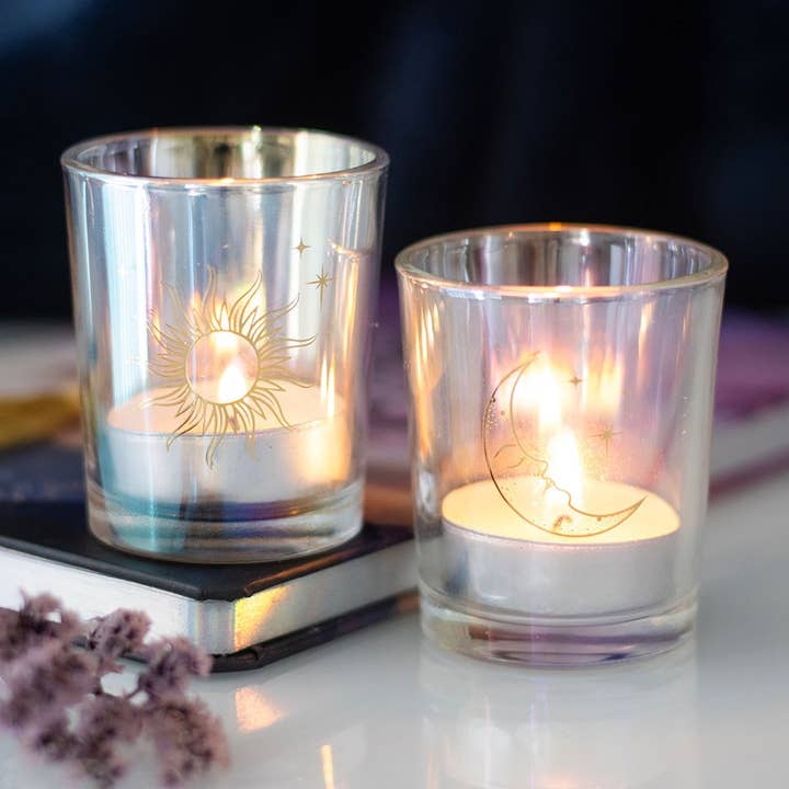 Something Different Wholesale – wholesale Candle holder – Iridescent Sun and Moon Votive Candle Holders