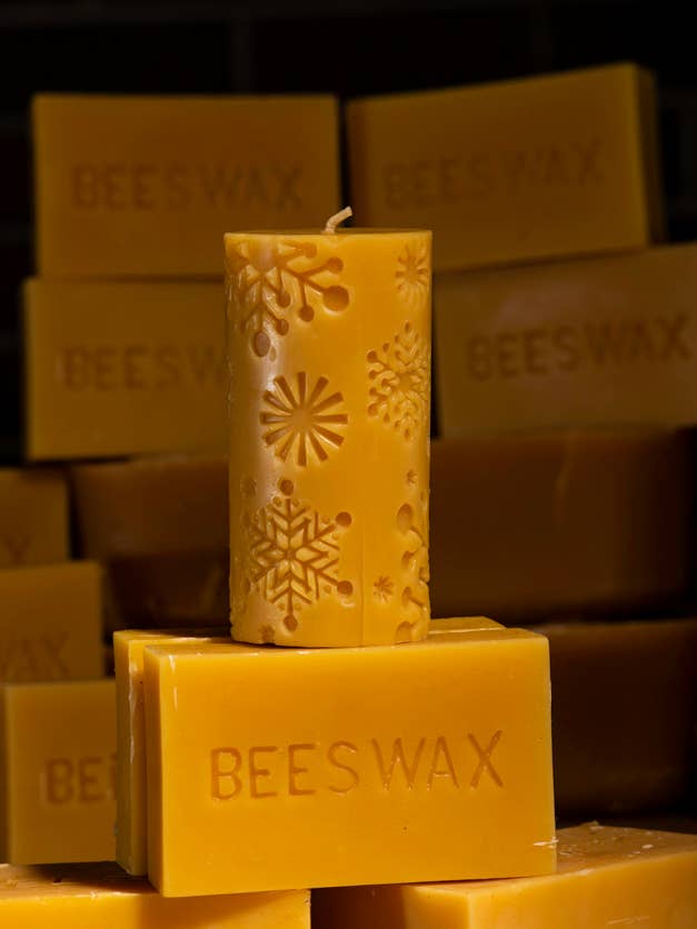 Snowflake Pillar Candle | Beeswax Candle | Christmas Decor for wholesale by Waxing & Raining Handmade Goods