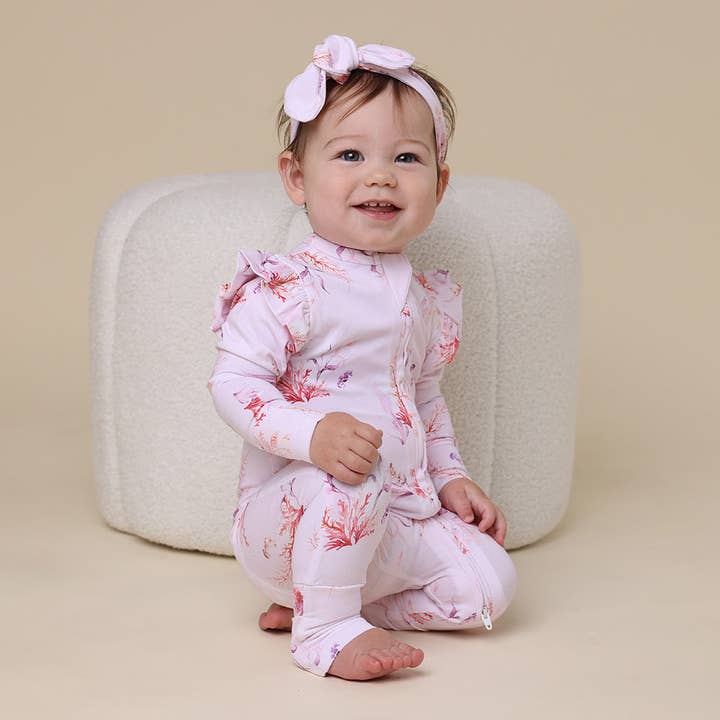 Snuggle Hunny - Wholesale Sleepsuit - Baby - Coral Organic Snugglesuit Convertible Romper with Frill