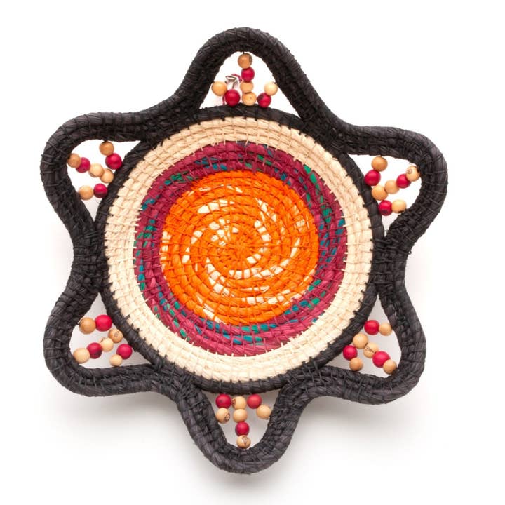 ORANGE SUN AND CHARCOAL HANDMADE CHAMBIRA PALM FIBER BASKET - WOVEN BY ARTISAN FROM PERUVIAN AMAZON for wholesale by Amazon Ecology