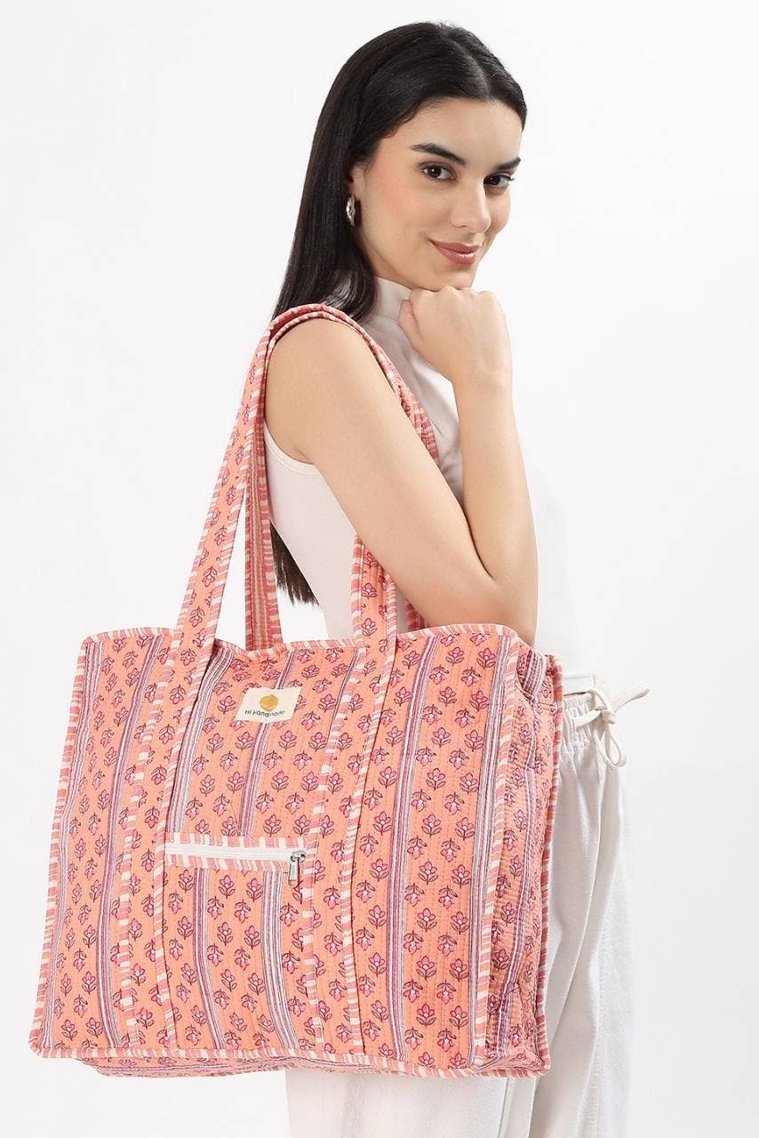 Hi Handmade - Wholesale Tote bag – Women's - Cotton Tote Bag With Zip - Petal Peach