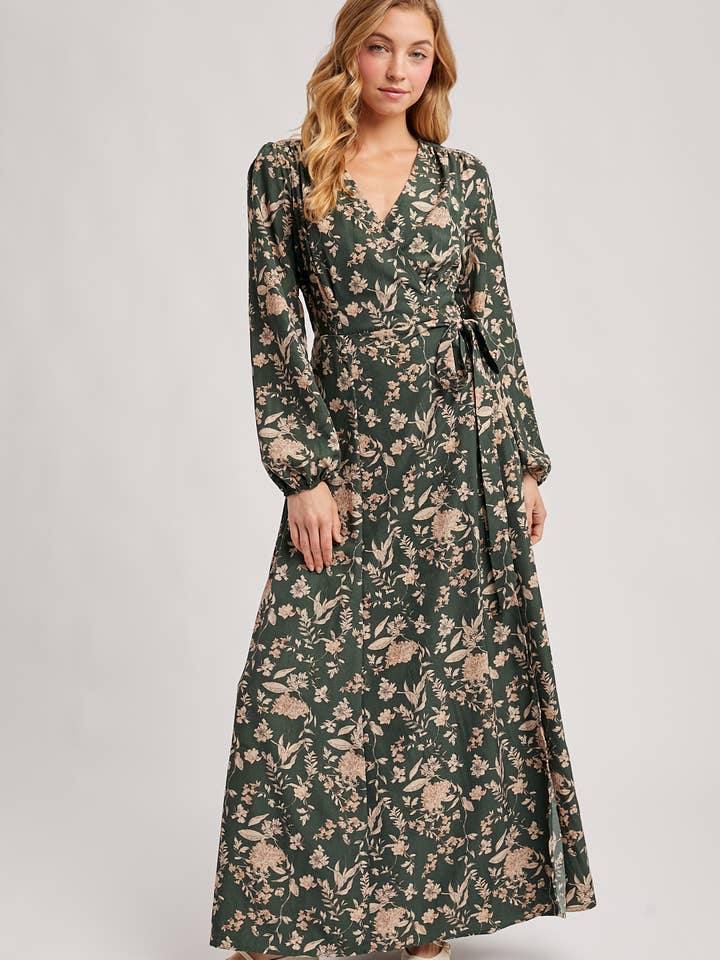 Bluivy - Wholesale Dress - Women's - FLORAL PRINT WRAP MAXI DRESS