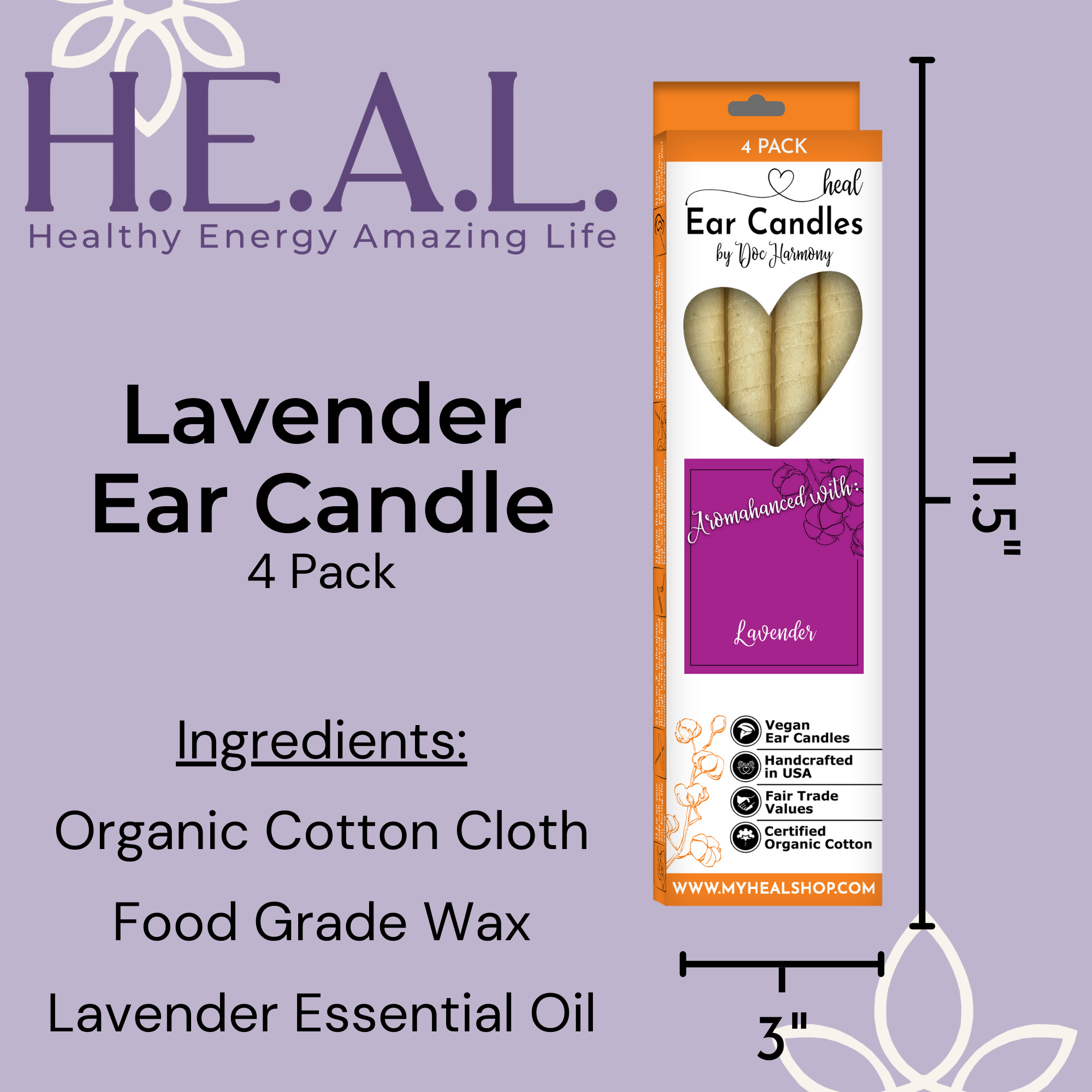 Healthy Energy Amazing Life - Wholesale Tapered Candle/Candlestick - Lavender Ear Candles by Doc Harmony3