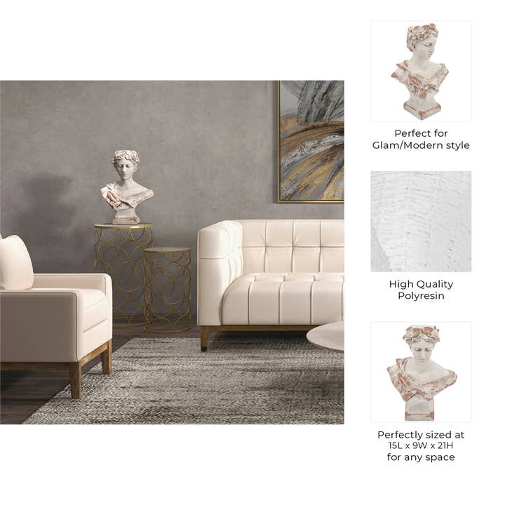 Sagebrook Home - Wholesale Sculpture - Resin Lady with Laurels Statue Woman Bust - White, 21 in.2