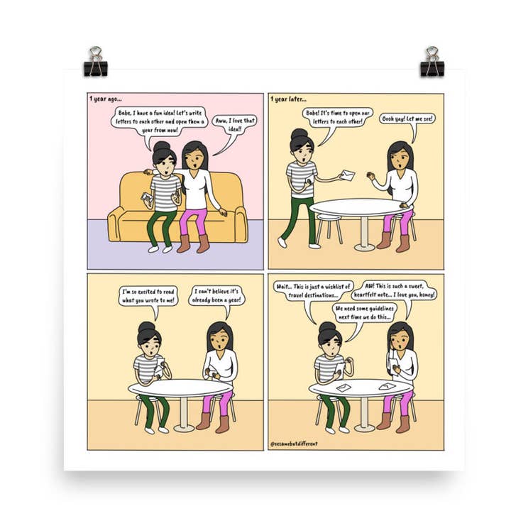 Tidskapsel | Sødt lesbisk forhold | Pride-gaver | LGBTQ-tegneserieprint for engroshandel hos Sesame But Different