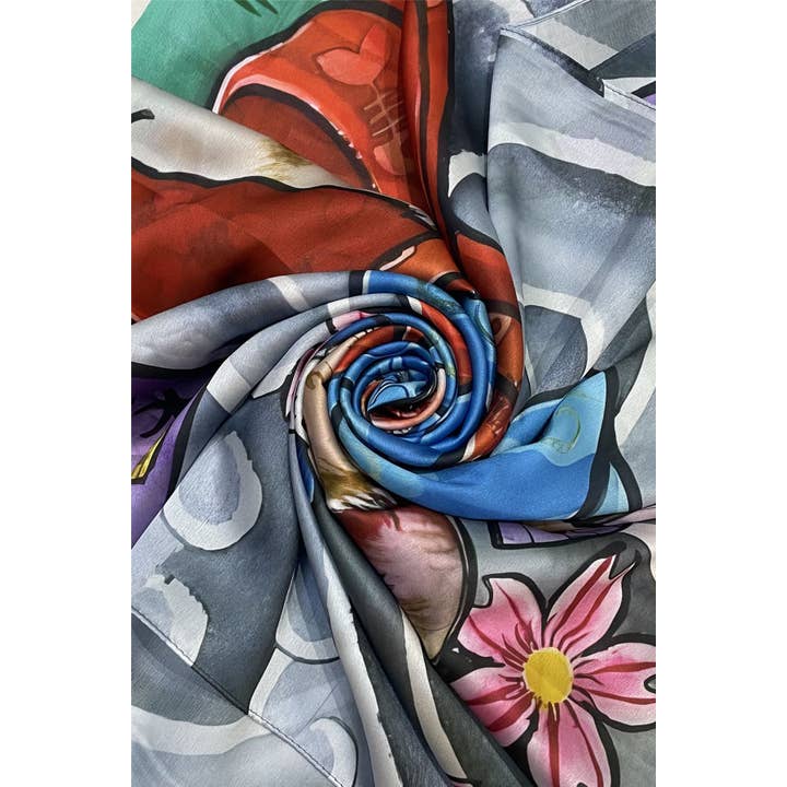 Fashion Scarf World – Cachecol - Mulher por atacado – Cachecol Gato Geisha Print Silk Japonês2