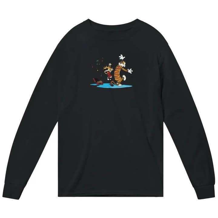 Art-O-Rama Shop - Wholesale T-Shirt (Graphic) - Unisex - Calvin and Hobbes Dancing with Record Player Long Sleeve Shirt1