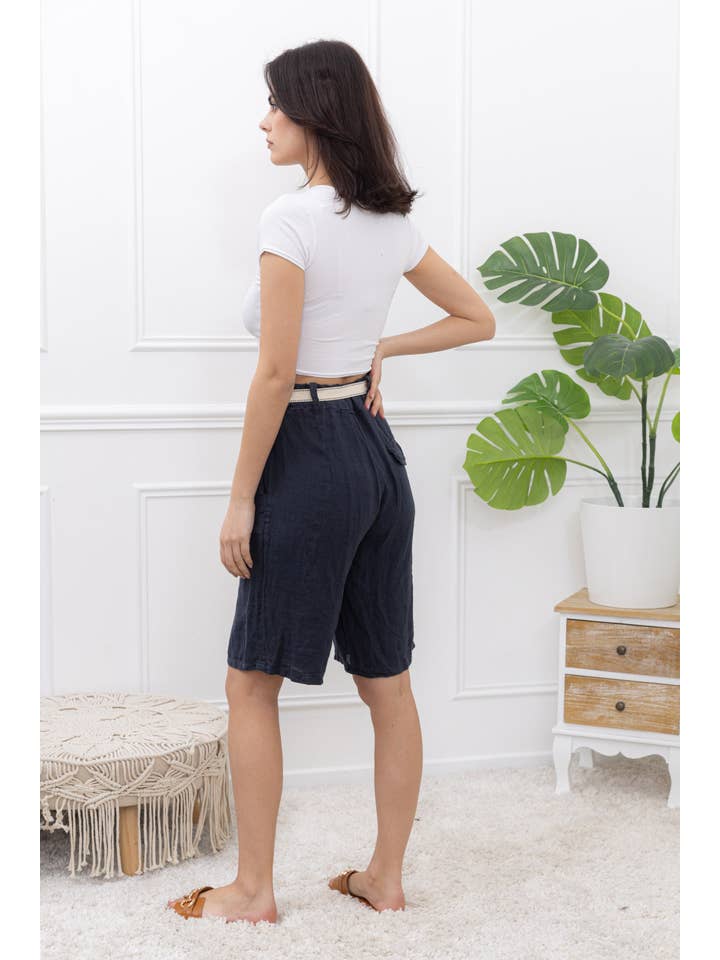 Happy look - Wholesale Shorts - Women's - Linen shorts with belt and pockets