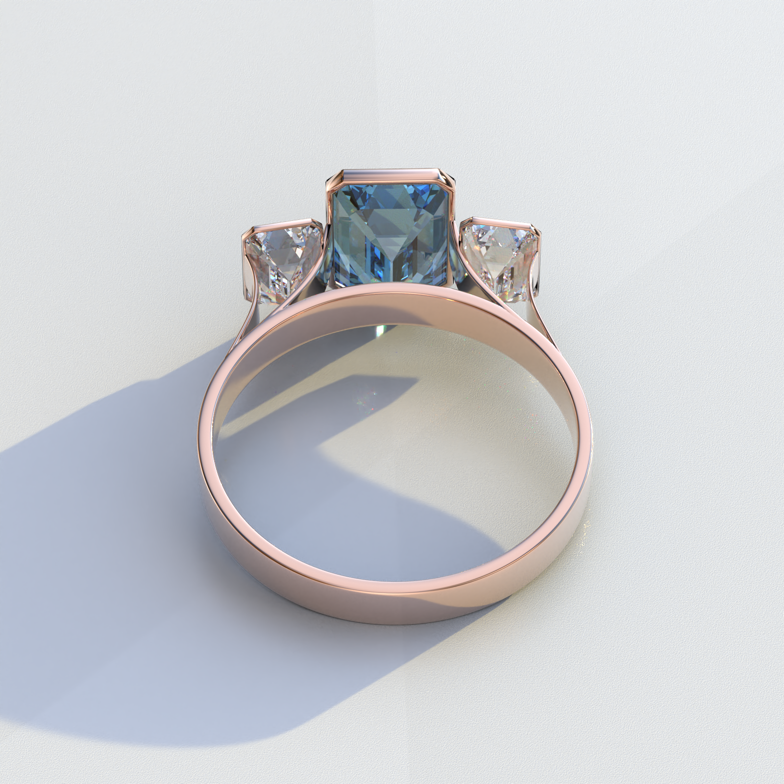 Mohana Jewels - Luxury - Wholesale Engagement Ring - Lab Grown Diamond Blue Emerald Cut Bezel Set 3 Stone Diamond Engagement Ring - Elaris12