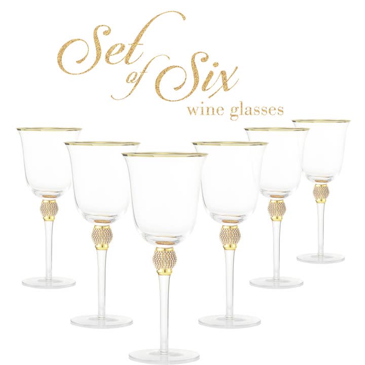 Lot de 6 verres à vin Berkware avec motif en strass dorés pour la vente par Cheer Collection