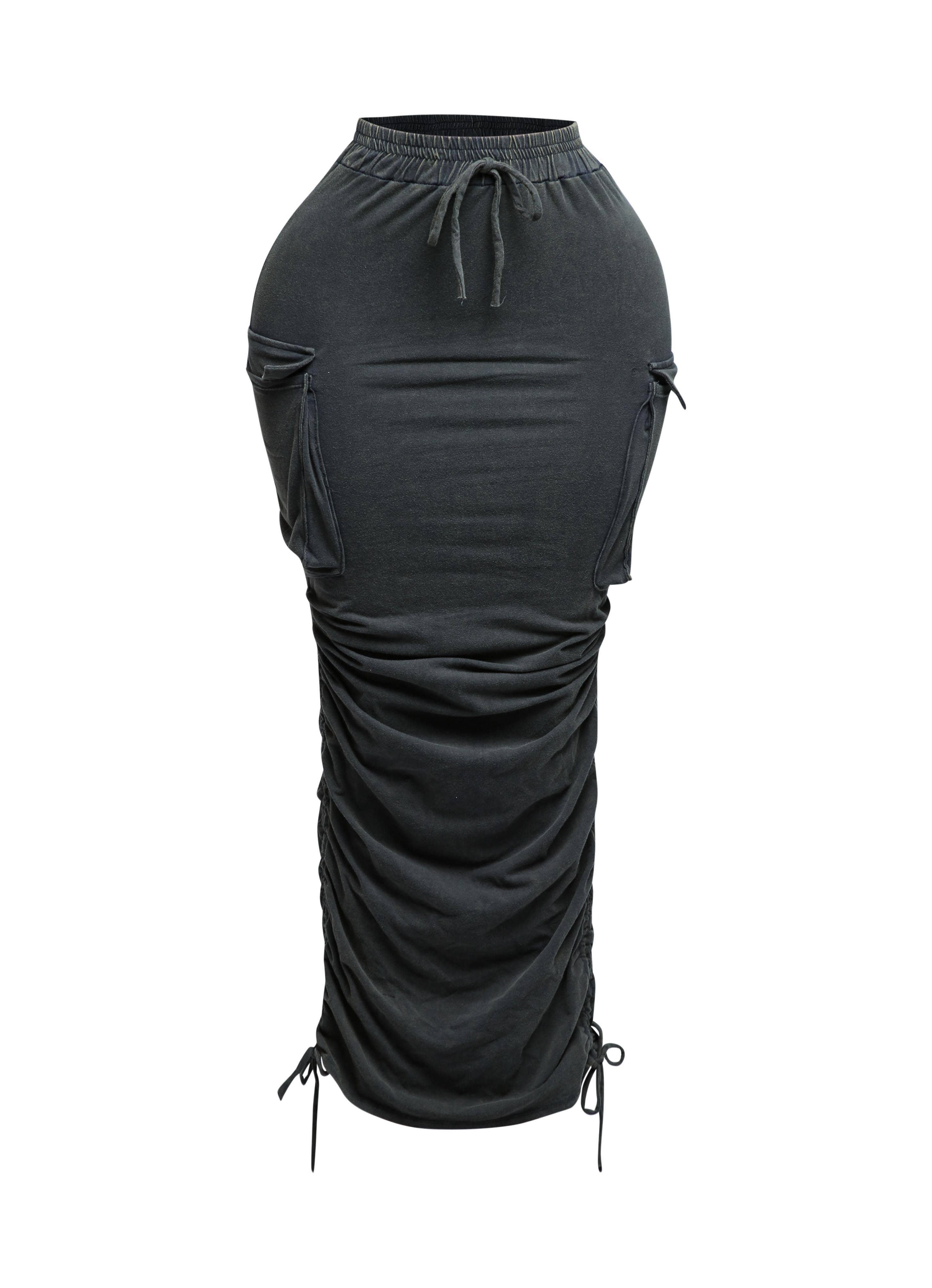 GRÅ PLUS SIZED Mineraltvättad kjol med dragsko för wholesale på Faire8